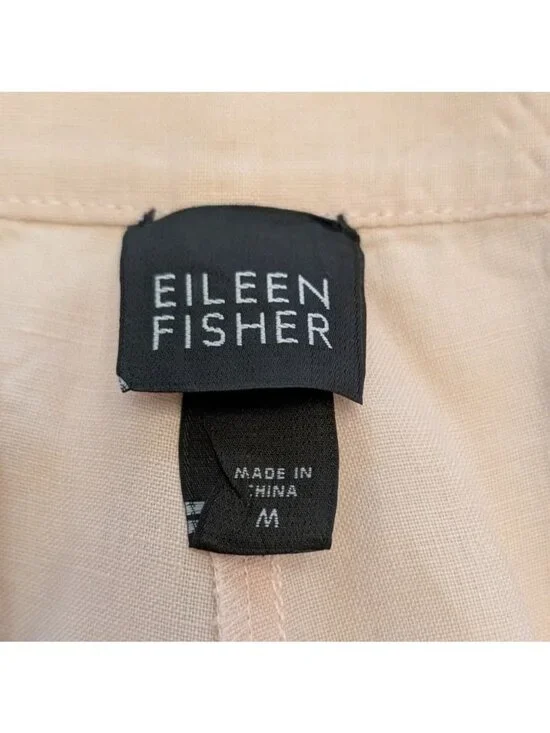 Eileen Fisher 100% Linen Crop Pants Womens Medium Pink Organic FLAW - Picture 3 of 11